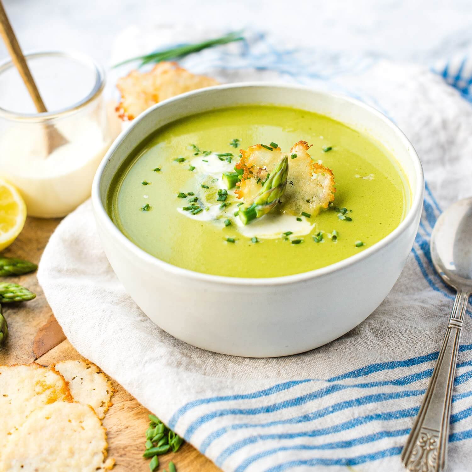 Cream of Asparagus Soup with Parmesan Crisps U.S. Dairy